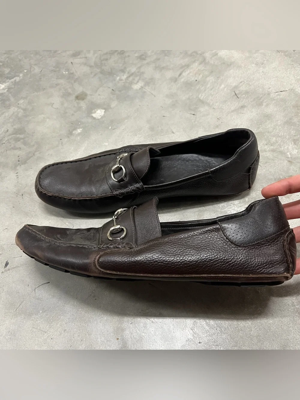 Vintage Brown Leather Gucci Loafer Shoes Male Size 13